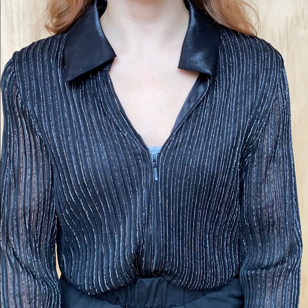 Vintage Translucent Zip Blouse with Sparkle